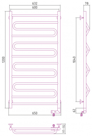 Полотенцесушитель электрический Сунержа Элегия 2.0 1200x600