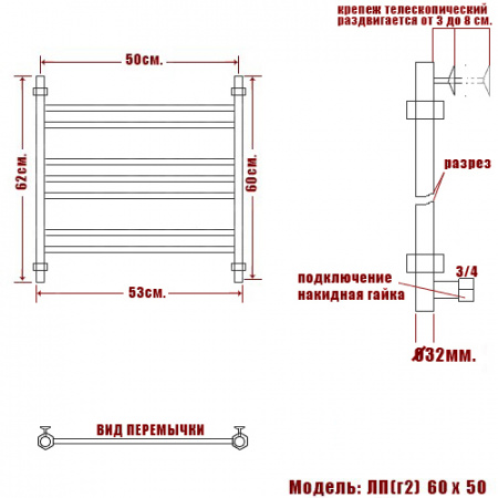 Полотенцесушитель водяной Ника CLASSIC ЛП Г2 600x500 RAL9016 белый матовый