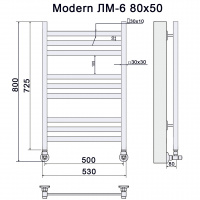 Полотенцесушитель водяной Ника MODERN ЛМ-6 800x500 RAL9016 белый матовый с вентилями (комплект люкс)
