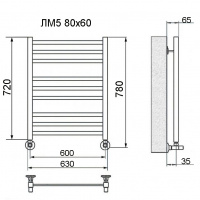 Полотенцесушитель водяной Ника MODERN ЛМ-5 800x600 с вентилями (комплект люкс)