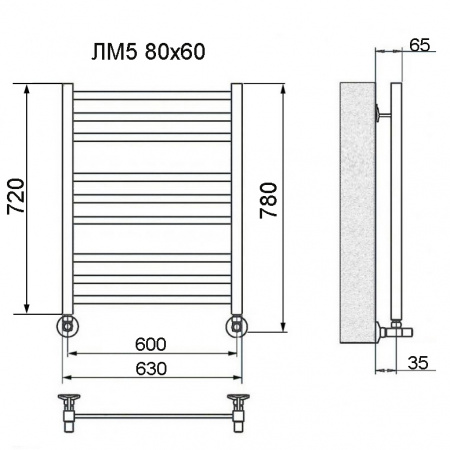 Полотенцесушитель водяной Ника MODERN ЛМ-5 800x600 с вентилями (комплект люкс)