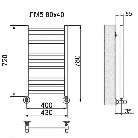 Полотенцесушитель водяной Ника MODERN ЛМ-5 800x400 с вентилями (комплект люкс)