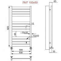 Полотенцесушитель водяной Ника MODERN ЛМ-7 1000x500 RAL9005 черный матовый с вентилями (комплект люкс)