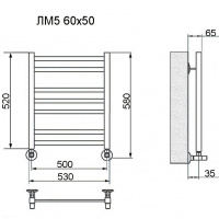 Полотенцесушитель водяной Ника MODERN ЛМ-5 600x500 с вентилями (комплект люкс)