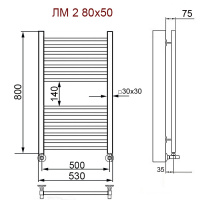 Полотенцесушитель водяной Ника MODERN ЛМ-2 800x500 RAL9005 черный матовый с вентилями (комплект люкс)