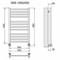 Полотенцесушитель водяной Ника MODERN ЛМ-5 1000x500 RAL9016 белый матовый с вентилями (комплект люкс)