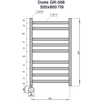 Полотенцесушитель GROIS Dors GR-006 500х800 П9 (2+3+4) RAL9005 черный матовый