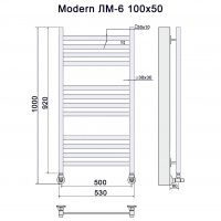 Полотенцесушитель водяной Ника MODERN ЛМ-6 1000x500 RAL9016 белый матовый с вентилями (комплект люкс)